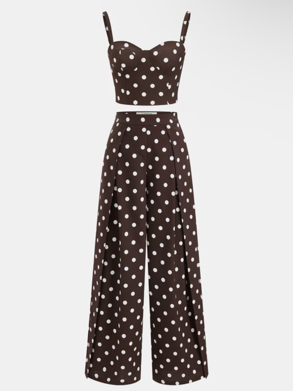 Commense Polka Dot Cami Top & Pants Set in Chocolate Brown 2 Piece Co-Ord NEW